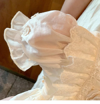 Vestido de princesa Lolita francês para meninas, vestido novo estilo verão para um ano de idade, lindo vestido branco de manga curta para menina fofa