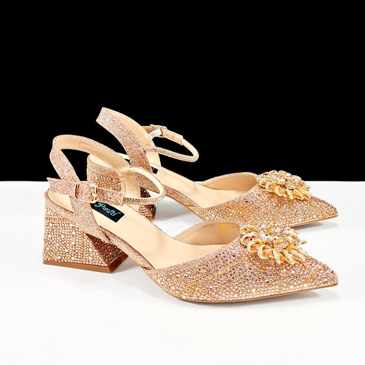 Fashion Design High-end Women's Shoes with Diamond Oval Stand Bag Women's High Heels for Special Day or Work