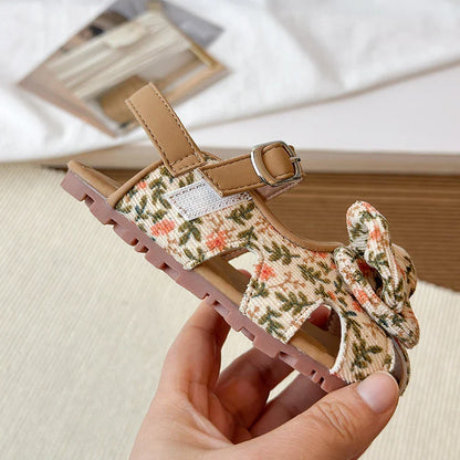 Summer Baby Girls Sandals Children Floral Bow Princess Shoes Soft Non Slip Toddler Kids Beach Shoes Comfortable Infant Sandals