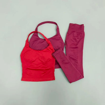 2 Piece Active Set Women Open Back Halter Top Peach Butt Lifting Leggings Seamless Soft Stretchy Gym Yoga Fitness Outfits