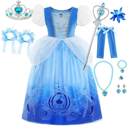 Cendrillon Inpired Princess Ball Gown Costume Play Purim Festival Dress Fairy Tale The Glass Slipper Role Play Apparel 3-10Yrs