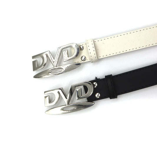 Unisex Nostalgic Design DVD Buckle Belt Men Women Decoration Paired with Jeans Belt Versatile White Black Design Sense Belt
