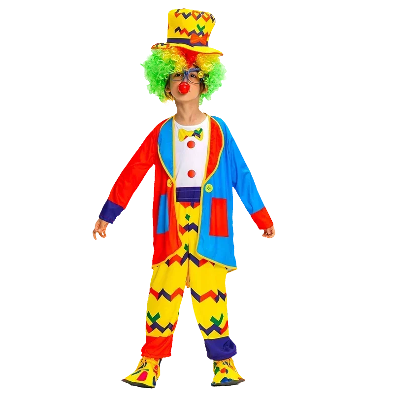 Kids Clown Cosplay Costumes Shoes and Wig Performance Funny Outfit for Girl Party Gift