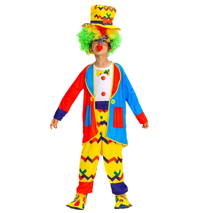 Kids Clown Cosplay Costumes Shoes and Wig Performance Funny Outfit for Girl Party Gift