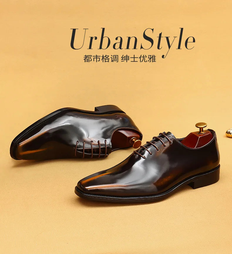 Genuine Leather Shoes for Men Dress British Business Party Lace Up Black Square Toe Fashion Casual Formal Suit Handmade Men Shoe