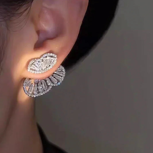 Novel Double Layers Stud Earrings with Sparkling Crystal Cubic Zirconia Romantic Women’s Earrings Wedding Party Jewelry