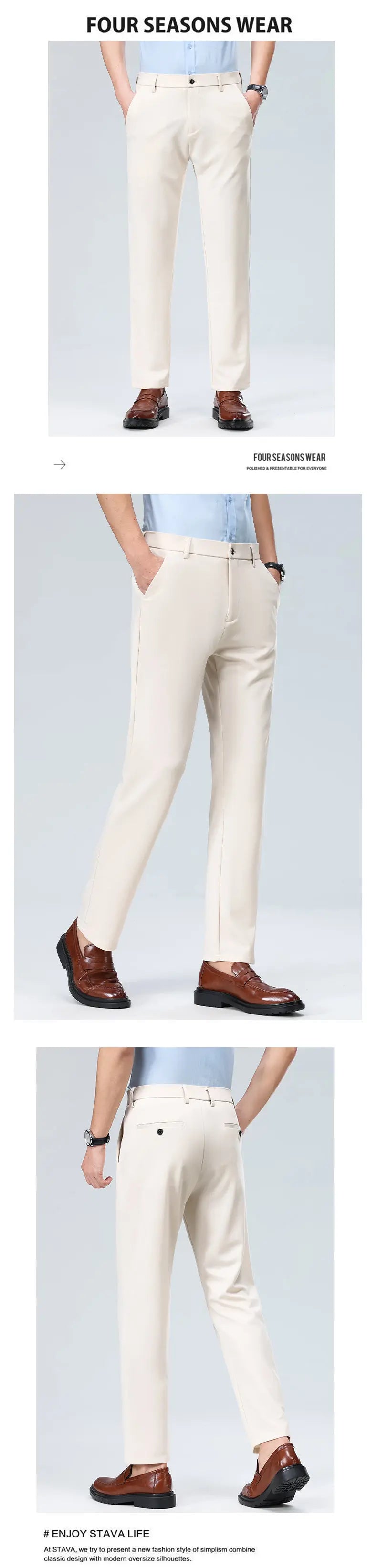 Premium Men's Solid Color Stretch Trousers Loose Straight Formal Business Pants for All-Day Comfort And Professional Style