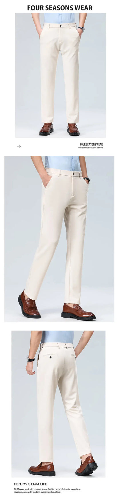 Premium Men's Solid Color Stretch Trousers Loose Straight Formal Business Pants for All-Day Comfort And Professional Style