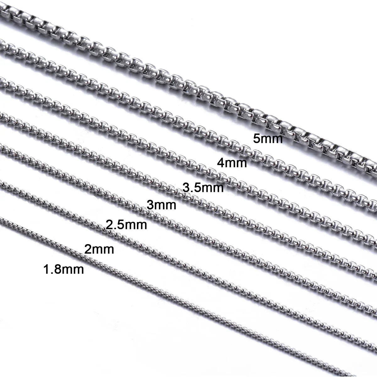 1Pc Stainless Steel Square Rolo Stainless Steel Chain Necklace Round Box Necklace Men Women Width 2mm-5mm
