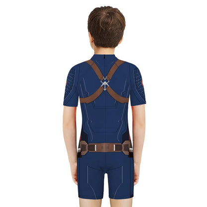 Children One Pieces Swimsuit Superhero 3D Print Playsuit Child Short Sleeve Swimwear Beach Bathing Suit Swim Wear For Boys Girls