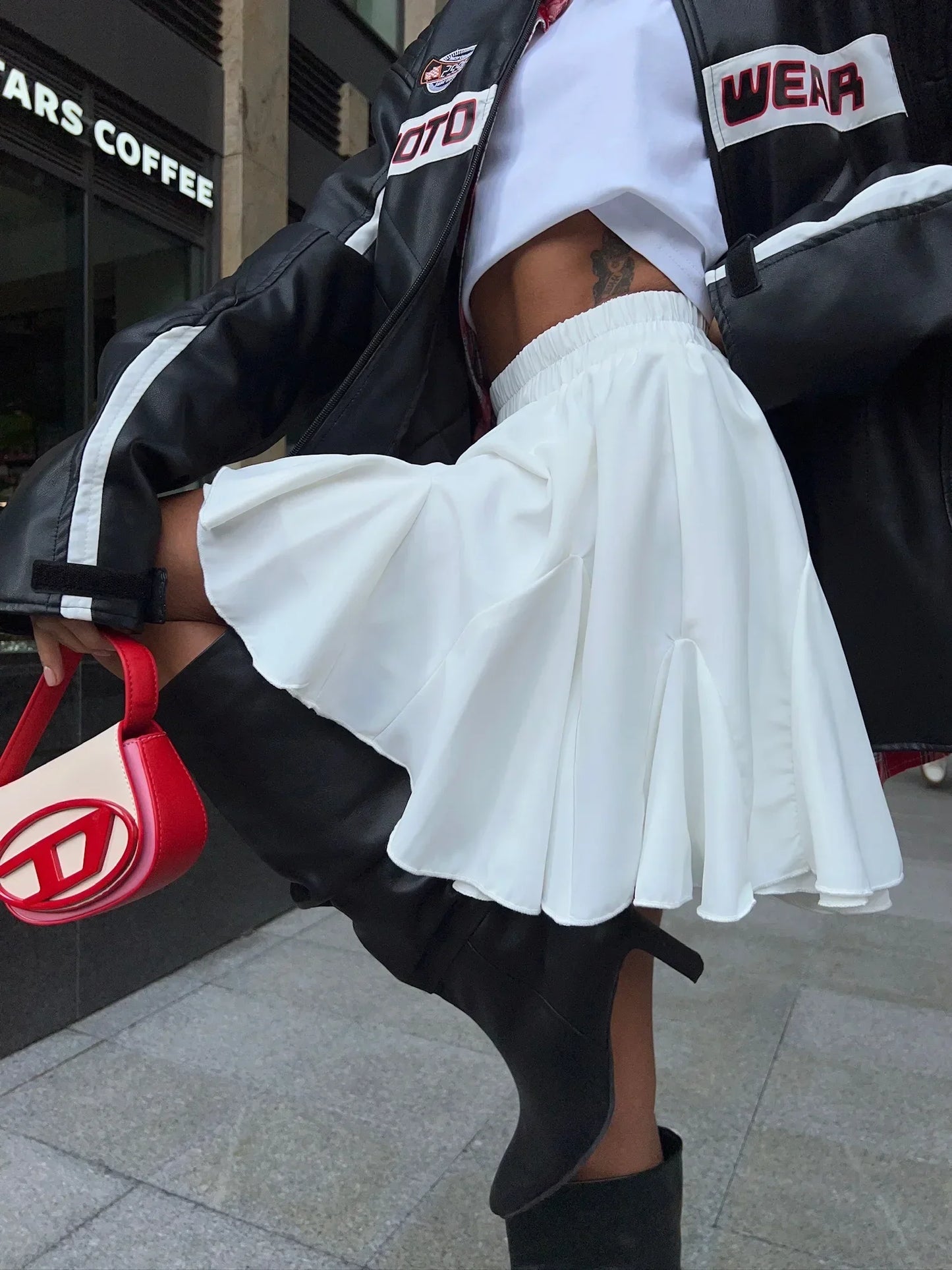 Wolfeel Summer White Mini Skirt High Waist Sexy Cute Ruffle Vintage Tennis Skirt  Elastic Waist Tutu Short Skirts for Women