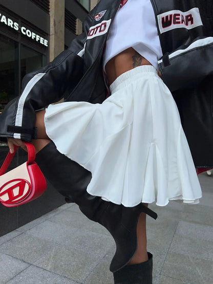 Wolfeel Summer White Mini Skirt High Waist Sexy Cute Ruffle Vintage Tennis Skirt  Elastic Waist Tutu Short Skirts for Women