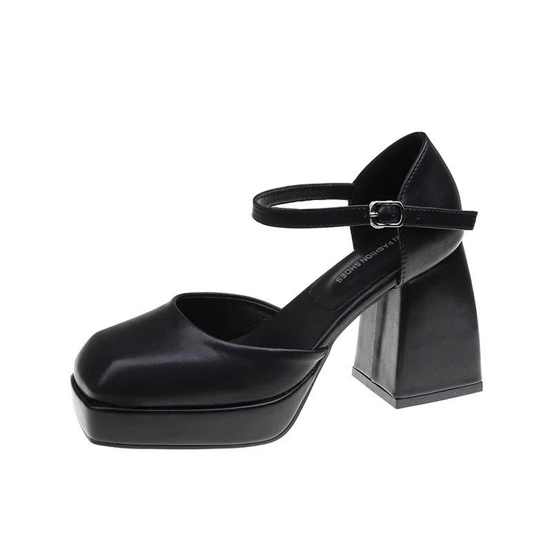 Thick-heeled High-heeled Shoes for Women 2024 Spring and Summer New Waterproof Platform Simple Black Thick-soled Elegant Shoes