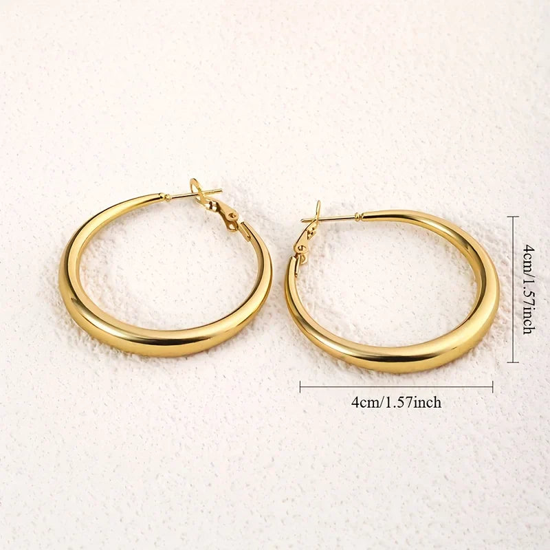 EVISPOL Elegant Golden Hoop Earrings for Women Thick Design Lightweight & Comfortable Perfect for Daily Wear or Parties Jewelry