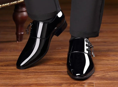 Men's Formal Shoes Patent Leather Pointed Toe Social Shoe Male Bright Upper Spring Autumn 2025 Style High Quality Fashion 39 New