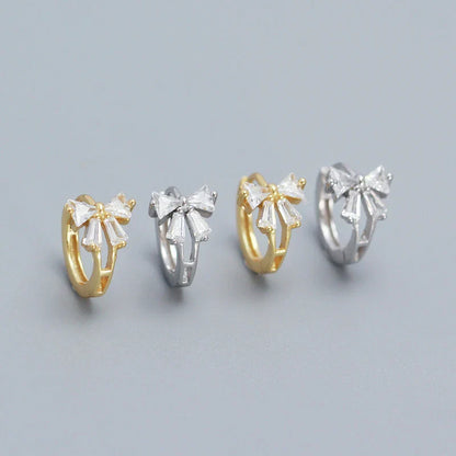 925 Sterling Silver Sweet Korean Bow Huggies Hoop Earrings for Women Fashion Cute Teen Birthday Party Girl Jewelry Gift
