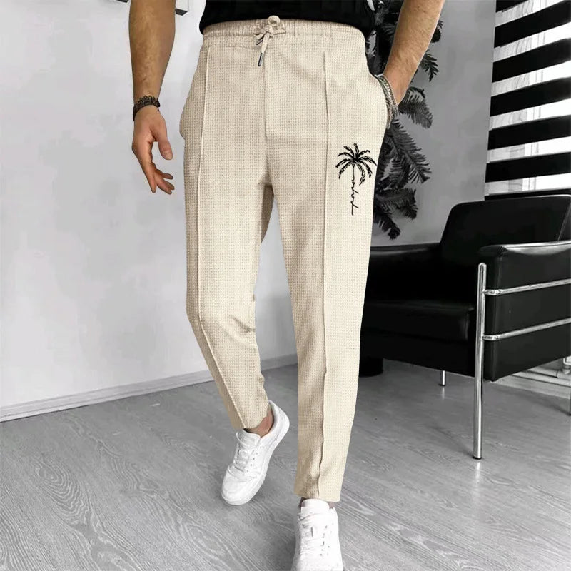 Mens Stylish Waffle Pants - Casual Sports Slim Fit with Adjustable Drawstring Secure Pockets for All Seasons - Perfect Outdoor