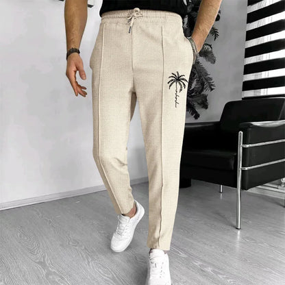 Mens Stylish Waffle Pants - Casual Sports Slim Fit with Adjustable Drawstring Secure Pockets for All Seasons - Perfect Outdoor
