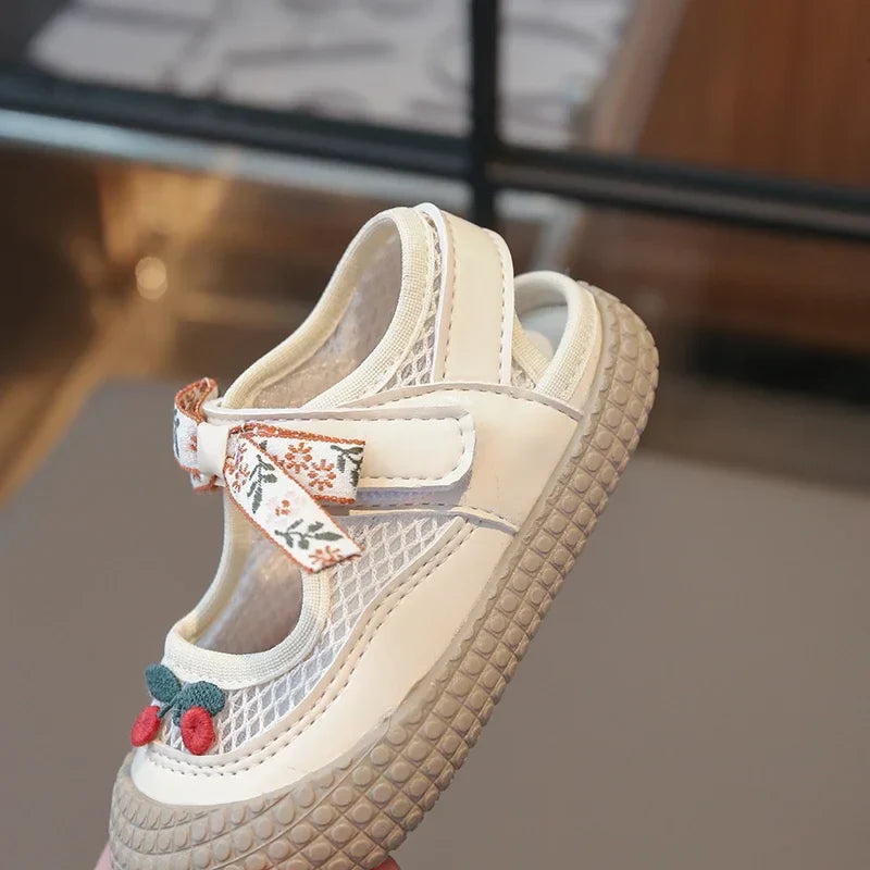 Baby Girls Sandals Cut-outs Cherry Children Beach Shoes Toddler Kids Summer Princess Shoes Anti Slip Soft Sole Babies Sandals