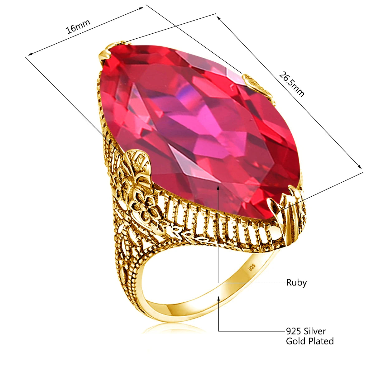 Marquise Stone Amethyst Ring 925 Antique Silver For Women Trend Luxury Party Jewelry Birthstone Gems Unique Handmade Gift