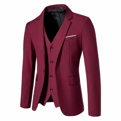 Suit Men's (Blazer+ Vest + Trousers) Fashionable Business Solid-color Wedding British-style Workwear, Casual Performance Suit