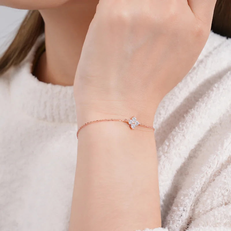 4-Leaf Clover GRA Certified 0.9cttw D Color Moissanite Diamond Bracelet for Woman 925 Silver Link Bracelets Fine Jewelry