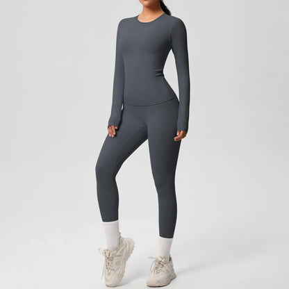 2 PCS Sportswear Yoga Set Gym Clothes Yoga Suits For Women Fitness Set Tracksuits Sports Long Sleeve Crop Top Gym Leggings