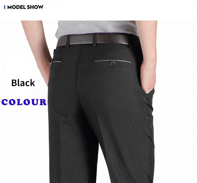 Men's Summer Autumn Casual Pants Straight Formal Long Trouser Adult Solid Color Flat Design Thick Lightweight Suit Pant Business