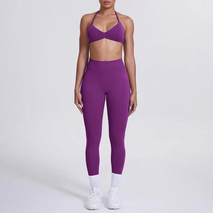 Women 2pcs Patchwork Sport Yoga Suit Training Sleeveless Sport Gym Tops Tummy Control Slimming Booty Leggings Yoga Suit Sports
