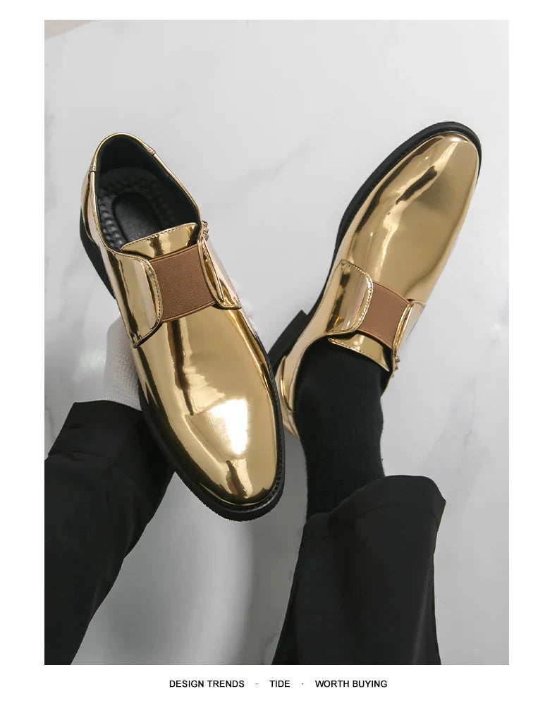 Fashion New Mens Charm Gold Patent Leather Business Office Shoes Designer Brand Loafers Formal Wedding Dress Homecoming Footwear
