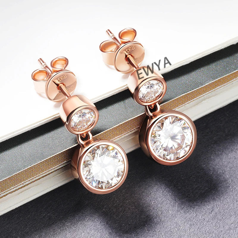 Bezel Full 2.6cttw D Color Moissanite Drop Earrings for Women S925 Silver Plated 18K Rose Gold Bubble Diamond Stud Earring