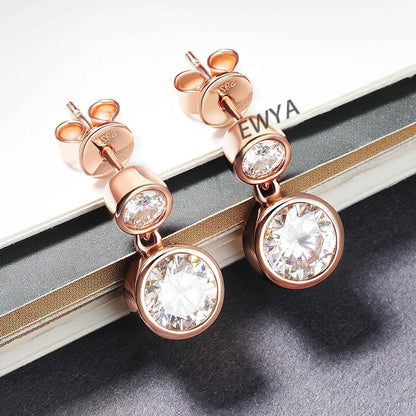 Bezel Full 2.6cttw D Color Moissanite Drop Earrings for Women S925 Silver Plated 18K Rose Gold Bubble Diamond Stud Earring