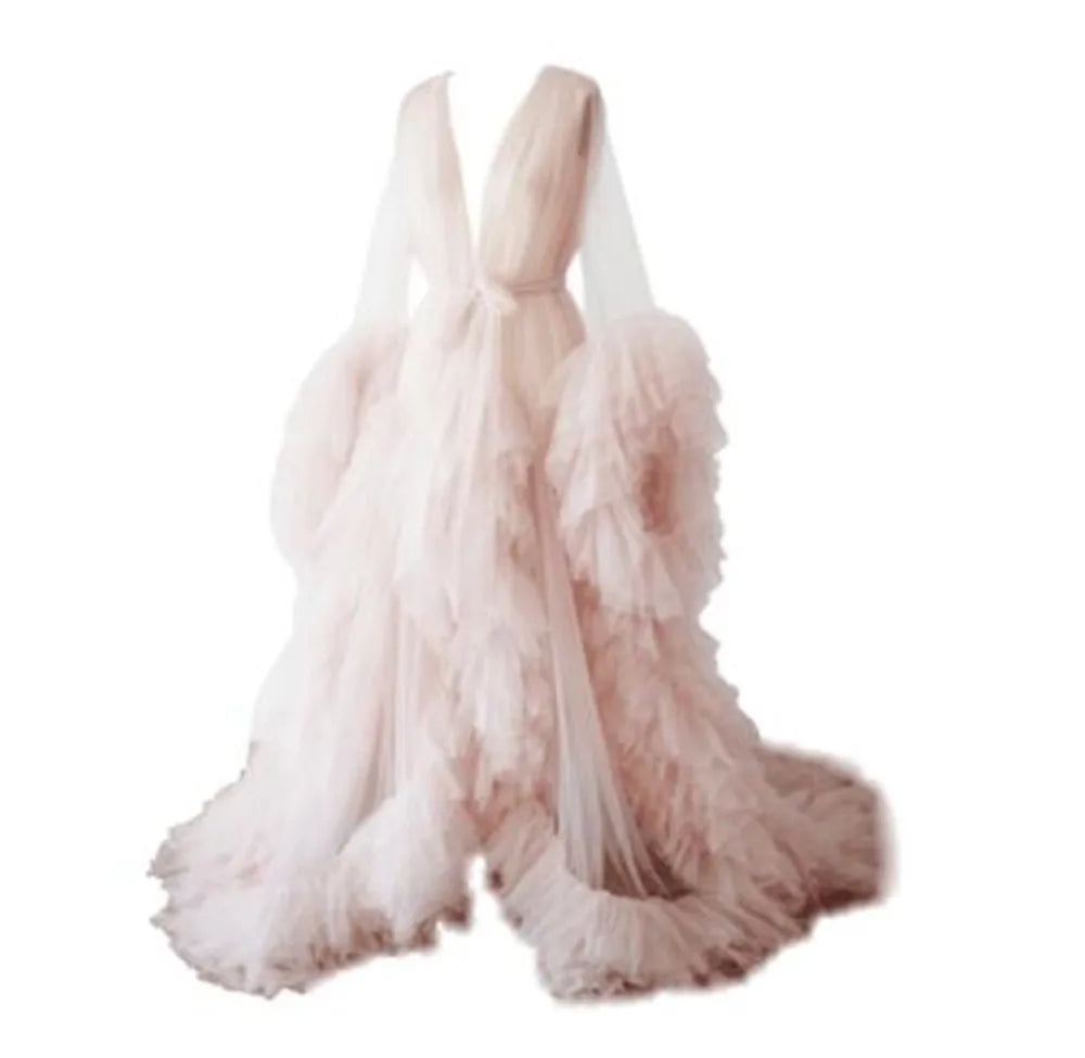 Maternity Star Dresses Robe Tiered Ruffles Photoshoot Babyshower Bathrobe Maternity Dress Sexy Kimono Party Birthday Gowns