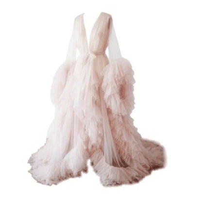Maternity Star Dresses Robe Tiered Ruffles Photoshoot Babyshower Bathrobe Maternity Dress Sexy Kimono Party Birthday Gowns
