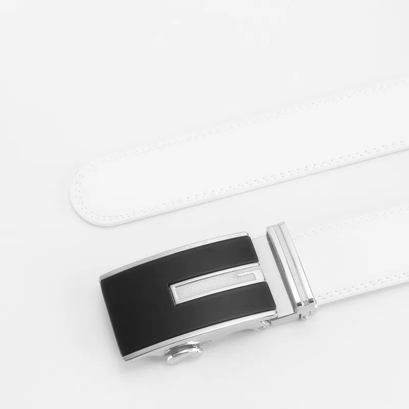 3.5cm White Color Click Belt for Men Unisex Genuine Leather Waist Straps for Jeans Automatic buckle Belts