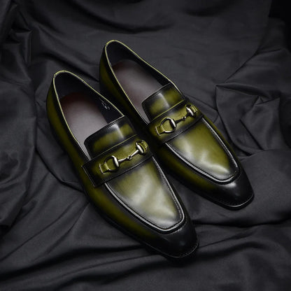 European Classic Mens Wedding Dress Shoes Genuine Leather Horsebit Loafer Shoes Green Casual Business Party Formal Shoes for Men