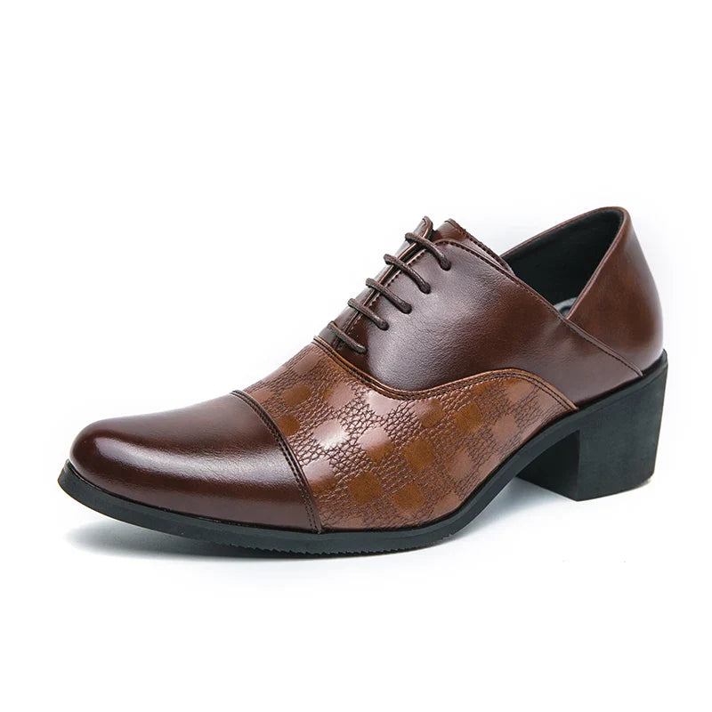 Elegant Mens Dress Shoes Retro Brown Pointed Toe Leather Shoes For Man British Style 6cm High Heeled Shoes Men zapatos de hombre