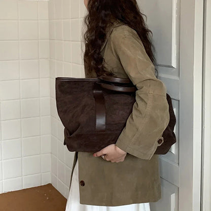 Vintage Suede Large Capacity Handbag Simple All-match Fashion Tote Bags Design Casual Top Handle Shoulder Bag For Women
