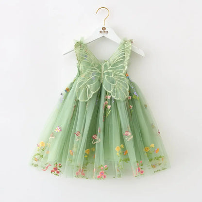 Girls Princess Dress with 3D Wings - Sparkle Tulle Sleeveless Gown, Fairy Puffy Party Dress for Birthday & Holiday
