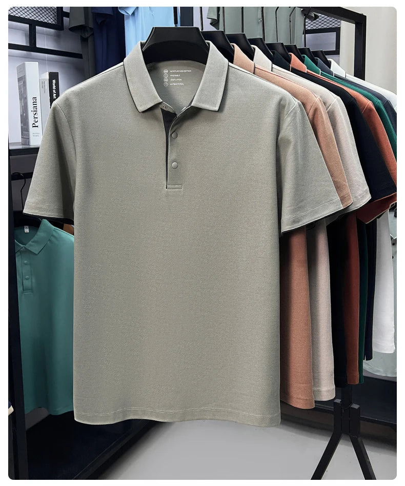 High quality 100% cotton solid color short sleeve polo shirt unique button men summer breathable comfort texture lapel T-shirt