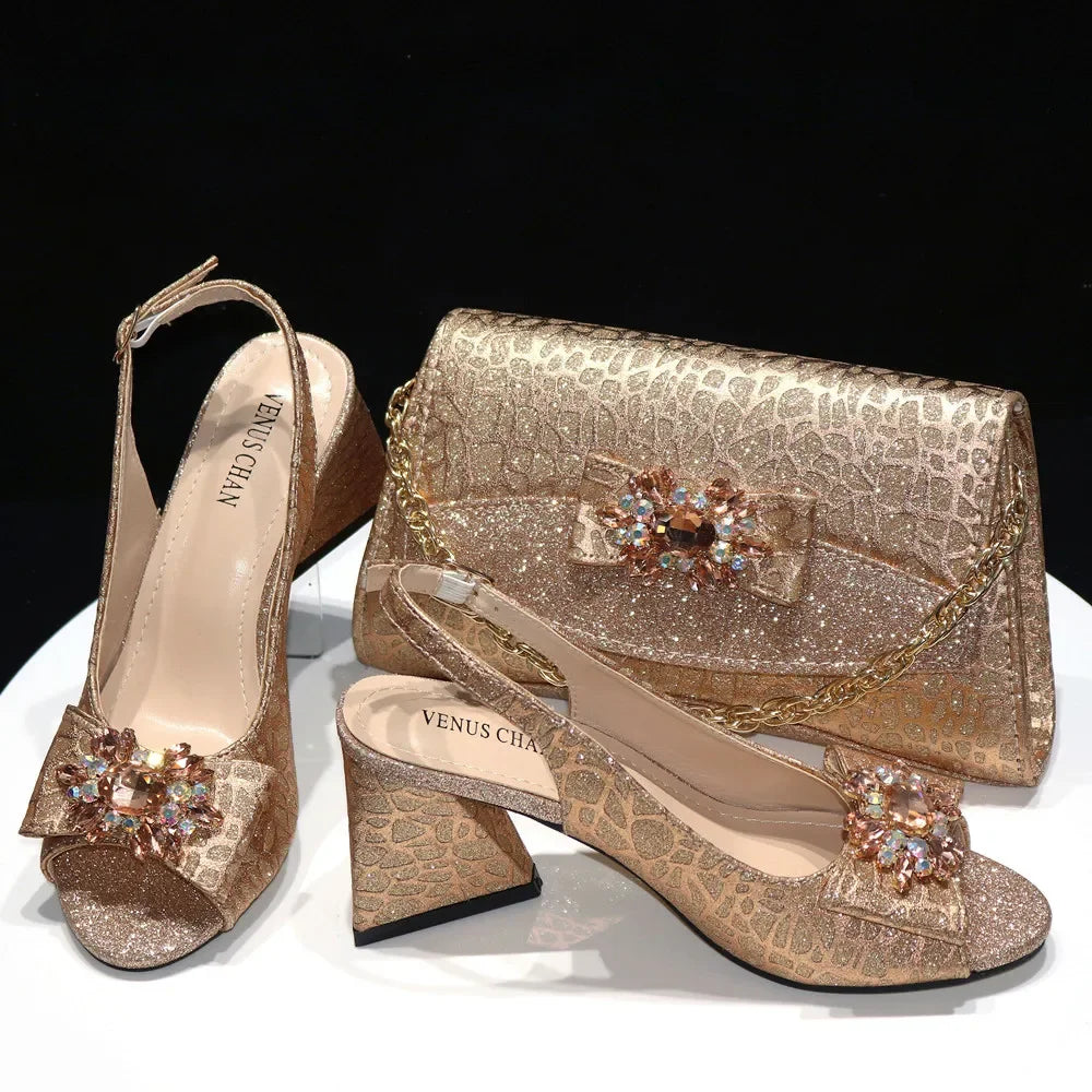 African Fashion Italian Shoes And Bag Sets For Evening Party With Stones Colorful Italian Handbags Match