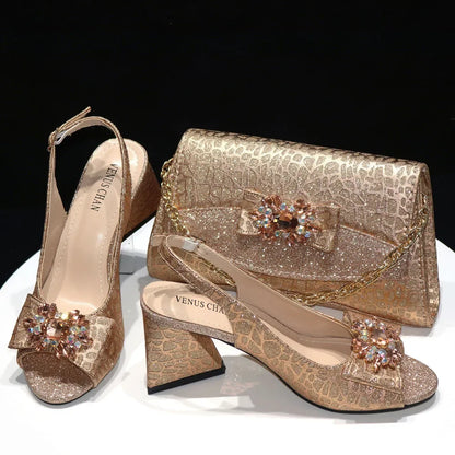 African Fashion Italian Shoes And Bag Sets For Evening Party With Stones Colorful Italian Handbags Match