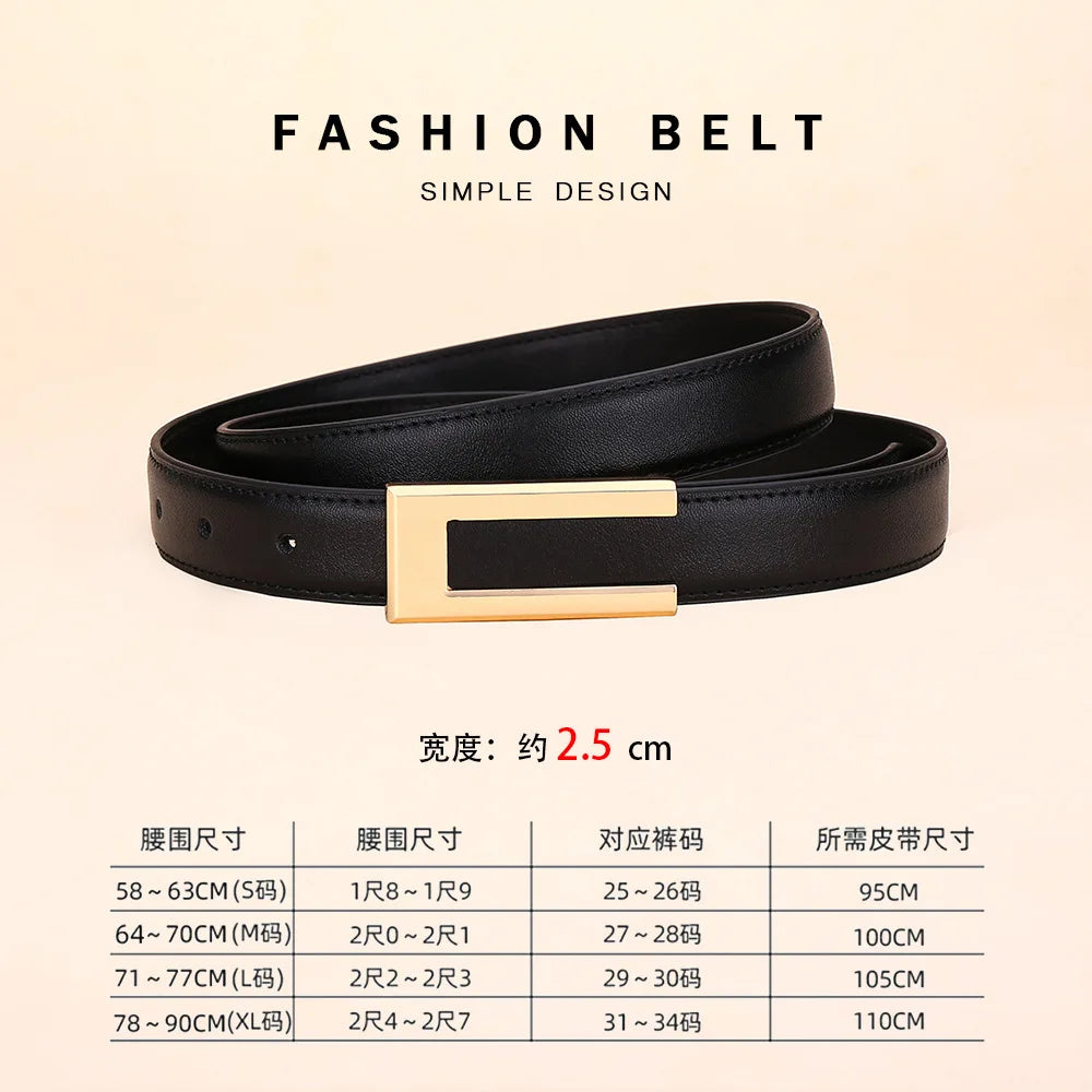 Genuine leather belt for women; cowhide fashion waist belt; versatile smooth buckle; 2025 dress decoration belt for