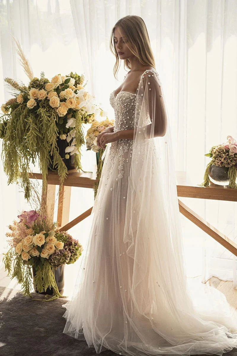 Sparkling Bohemian Wedding Dresses Off The Shoulder Beaded With Pearls Appliques Wedding Gown Boho Bridal Dresses Customized