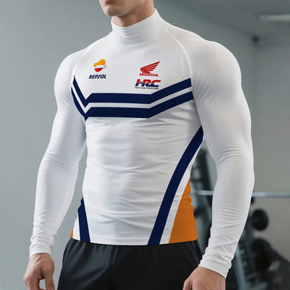 Repsol Hrc Racing Half High Neck Long Sleeve T Shirt For Men Breathable Sports And Fitness T Shirt Daily Casual Wear