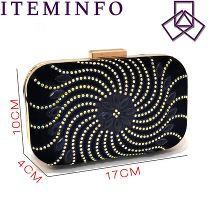 The Latest Italian Design Rotary Rhine-Diamond Floral Thick Heel Platform Women's Comfortable Shoes Bag and Shoe Set
