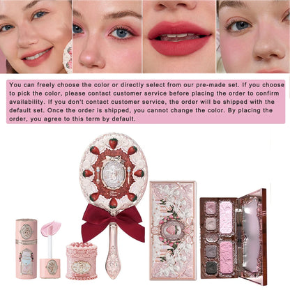 Flower Knows Strawberry Cupid Velvet Matte Lip Cream Pressed Powder Liquid Blush Set Long Lasting Lightweight Makeup