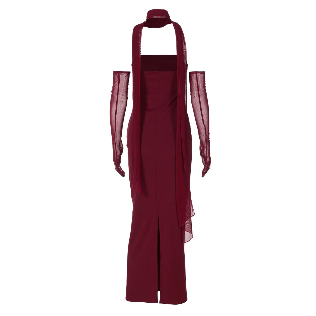 Elegant Scarf Strapless Solid Mesh Gloves Sexy Bodycon Maxi Prom Dress Women Fashion Y2K Outfits Wedding Party Birthday