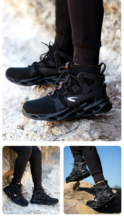 Steel Toe Safety Shoes Men, Anti-Puncture Anti-Smash Non Slip Industrial Work Boots Kevlar-Midsole Protection Tactical Boots