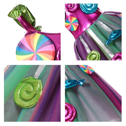 Purim 2026 Girls Disguise Candy Dress Children Colorful Dress Carnival Birthday Party Gift for Girls Lollipop Cosplay Costume